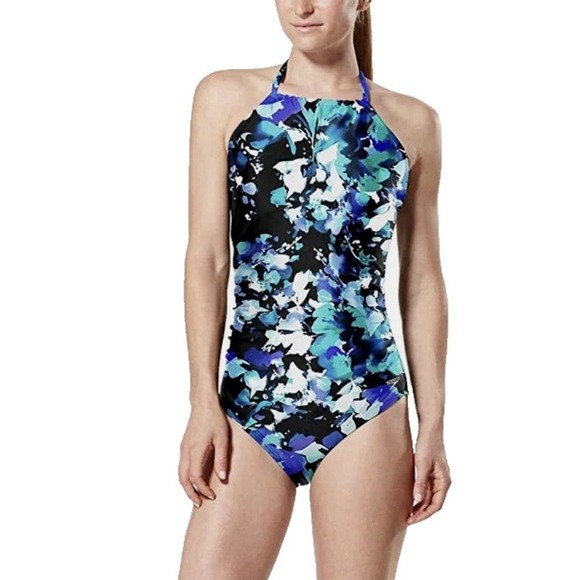 Speedo Other - Speedo High Neck Keyhole One Piece Swimsuit Sz Small Abstract Beach Vacation NWT